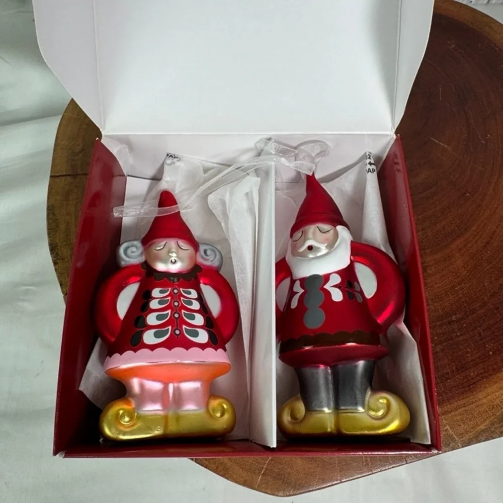 IKEA Vinterfint Glass Christmas Ornaments Set of 2 Eva Lundgreen Gnomes Red Gold